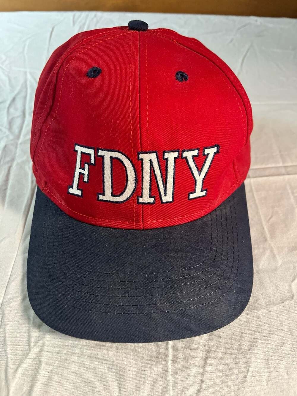 Vintage FDNY Fire Department New York Two-Tone Baseball Cap Brass Eagle Buckle